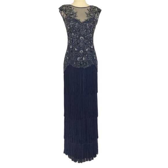 Aidan Mattox beaded navy evening gown - Picture 1 of 14